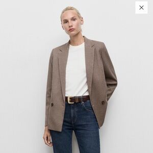 Mango Burgundy Plaid Blazer Jacket